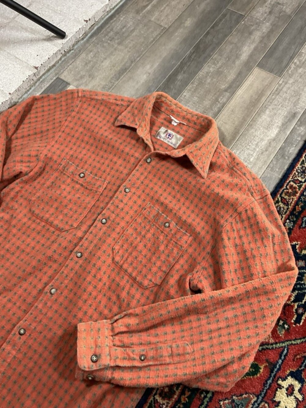 Territory Ahead Large Men’s Shirt Long Sleeve Rusty Orange & Green Heavy Woven - Picture 2 of 11